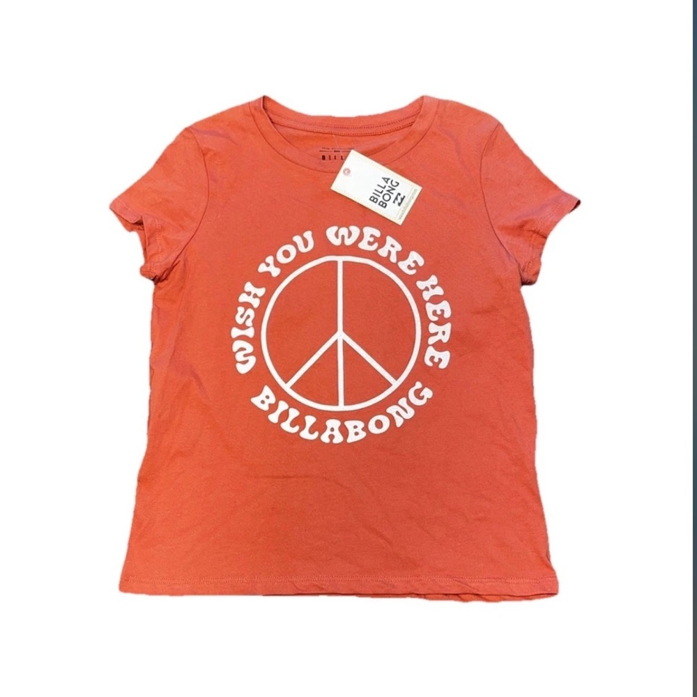 Billabong Youth Girls Rustic Orange Peace Sign Tee Shirt NWT Small 8